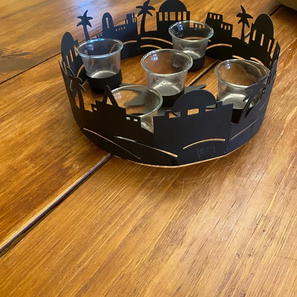 Bethlehem Black Metal Silhouette Candle‎ Holder with 5 Glass Votives